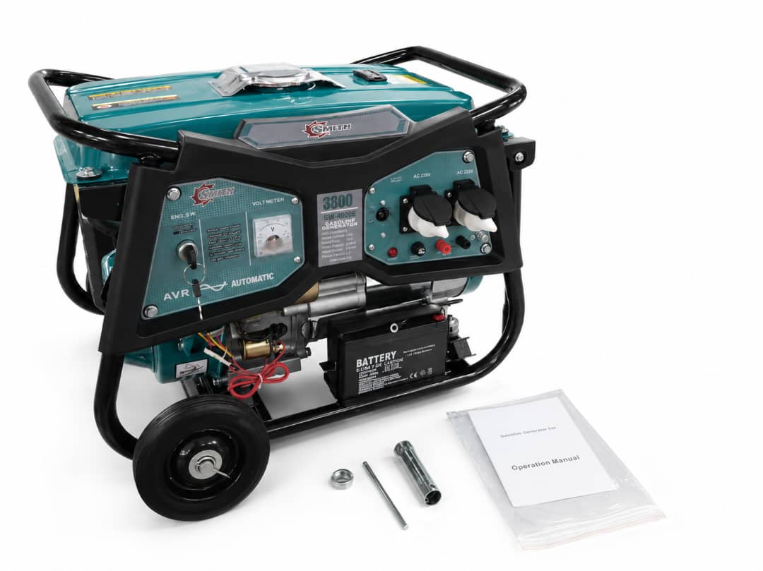 موتور برق ۳.۸ کیلووات بنزینی اسمیت مدل SM-4000E استارتی و چرخ و دسته دار